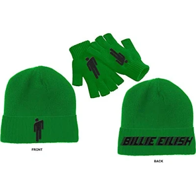 Abbildung von Billie Eilish Mütze Beanie and Glove Set Blohsh Logo Nue offiziell Grün Unisex Taille Unique