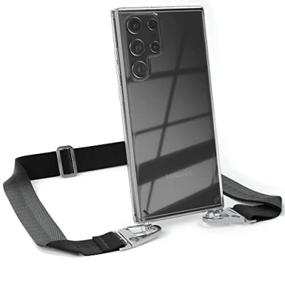 Abbildung von EAZY CASE Hülle mit Band kompatibel Samsung Galaxy S22 Ultra 5G Handyhülle Umhängeband für Silikonhülle Transparent Schutzhülle Handykette zum Umhängen Handykordel Schwarz