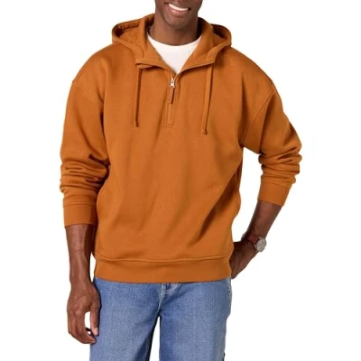 Abbildung von Amazon Essentials Herren Oversize Kapuzensweatshirt mit Viertel Reißverschluss, Karamell, XL