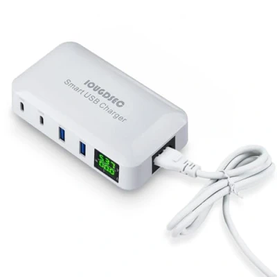 Abbildung von Ladestation mit Schalter, 70W 4 Ports PD20W QC3.0 Schnellladegerät, Desktop Ladegerät für Handy, Kompatibel iPhone, ipad, Samsung, Weiß