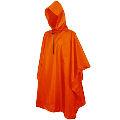 Abbildung von Regenponcho Wasserdicht Regencape mit Kapuze Multifunktionales Regenmantel Wiederverwendbar Regenkleidung Faltbare Ripstop Damen Herren für Wandern Camping Angeln Täglichen Gebrauch Orange