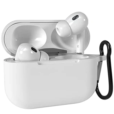 Abbildung von EAZY Case Schutzhülle für AirPods Pro 2 Hülle Schwarz Silikon Stoßfest mit Karabiner geeignet als Schlüsselanhänger Antikratz Etui rutschfeste Silikonhülle Airpod 2. Generation in Weiß