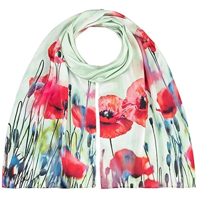 Abbildung von Seidenschal VON LILIENFELD Schal Damen 100 % Seide Mohnblumen Motiv Halstuch Seidentuch Kanten handgerollt 172 x 42 cm reine