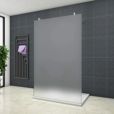 Abbildung von Aica Sanitär Freistehende Duschwand Walk In Dusche 77cm Duschabtrennung 10mm NANO Milchglas frosted Glas Duschtrennwand 200cm Höhe Splitterschutzfolie