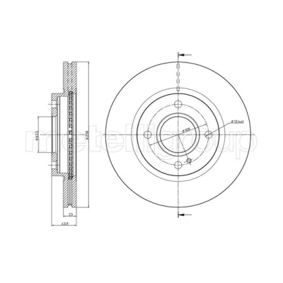 Abbildung von METELLI 23 0975C Bremsscheibe 258,0 23,0 4 63,5 Belüftet lackiert FORD: Fiesta 6, KA+ Schrägheck, Mk6 Limousine