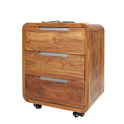 Abbildung von Invicta Interior Massiver Rollcontainer CUBUS 60cm Sheesham Palisander Holz Stone Finish 3 Schubladen Büroschrank Bürocontainer