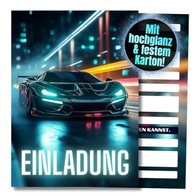 Abbildung von HIDEBLOOM I Racing Einladungskarten Geburtstag Jungen 12 Stück DIN A6 (10,5 cm x 14,8 cm) Einladung Kindergeburtstag Kinderparty Kart Teens Postkarten Auto Rennwagen