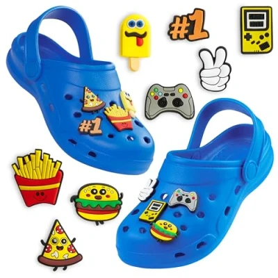 Abbildung von CityComfort Clogs Kinder, Gartenschuhe Badeschuhe Jungen mit abnehmbaren Anhängern (Blau, 26/27 EU)