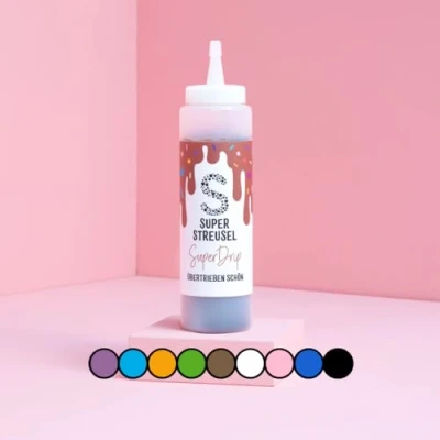 Abbildung von Super Drip Braun Kuchenglasur Cake Melts Schokolade 300g Glasur für Kuchen Kekse Plätzchen Eis Muffin Torten uvm. Flasche Icing Dekoration (Braun)