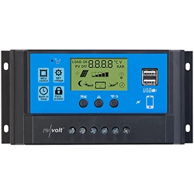 Abbildung von revolt Laderegler 12V: Solar für 12/24 V Akkus, PWM Lademodus, 2 USB Ports, 40 A (Solar Controller, Solaranlage, Apple iPhone Ladekabel)