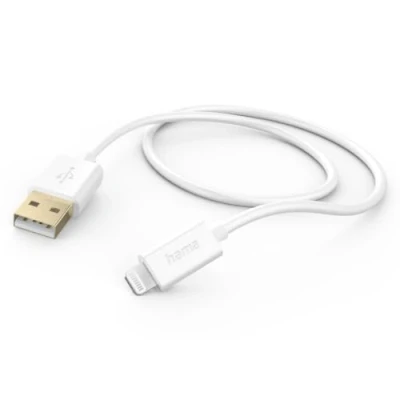 Abbildung von Hama Ladekabel USB A auf Lightning (iPhone Ladekabel, Kabel, iPhone 14 13 12 11 Pro Max Plus mini SE XS XR X 8 7, iPad Air mini, iPod, MFI zertifiziert, vergoldet, 1,5m) weiß