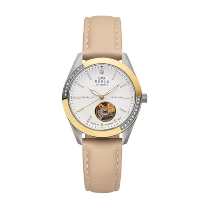 Abbildung von UMR RUHLA Armbanduhr, Damen, Automatik, Lederarmband, Titangehäuse, wasserdicht bis 5 bar, Farbe:Beige