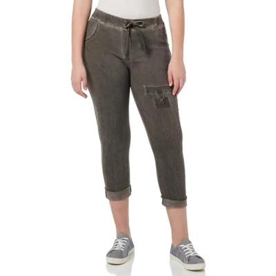 Abbildung von Cream Damen Women&#039;s Casual Pants Folded Cuffs Slim Fit Elastic Drawstring Waist Hose, Warm Grey Dye Wash,