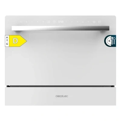 Abbildung von Cecotec Kompakt Geschirrspüler für 6 Gedecke Bolero Aguazero 2400 White Glass. 1380W, Weißglas Finish, 5 Programme, Touch Bedienfeld, programmierbar bis zu 24 Stunden, Kindersicherung und Besteckkorb
