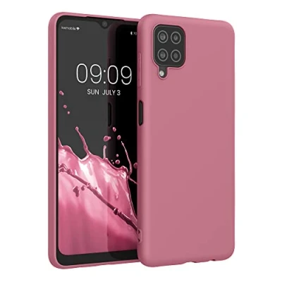 Abbildung von kwmobile Hülle kompatibel mit Samsung Galaxy A12 weiches TPU Silikon Case Cover geeignet für kabelloses Laden Dark Rose