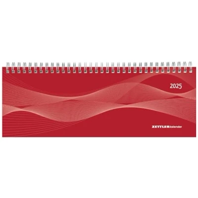 Abbildung von Zettler Tisch Querkalender 2025 rot, 29,7x10,5cm, Bürokalender mit 128 Seiten, Tages , 1 Woche auf 2 Monatsübersicht, Notizbereich, Adressteil, Ringbindung und deutsches Kalendarium