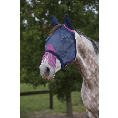Abbildung von Weatherbeeta Fliegenmaske Comfitec Deluxe Durable Mesh mit Ohren und Fransen Navy/Lila Pony