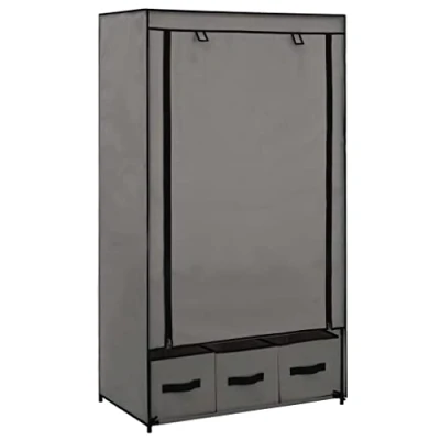 Abbildung von vidaXL Kleiderschrank mit 3 Schubladen Stoffschrank Faltschrank Garderobenschrank Garderobe Schrank Schlafzimmer Grau 87x49x159 cm Stoff