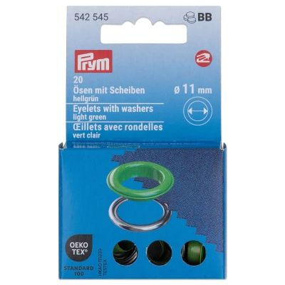 Abbildung von Prym 542545 542542 Ösen mit Scheiben, rot/silberfarbig, vearbeitbar dem Vario Creative Tool, hellgrün, Ø 11 mm, 20
