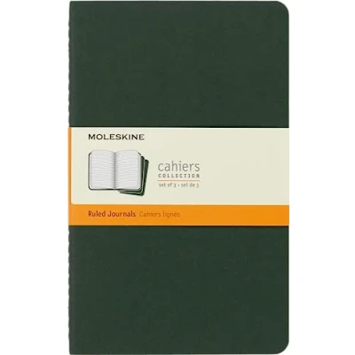 Abbildung von Moleskine Cahier Journal, Set 3 Notebooks with Ruled Pages, Cardboard Cover Visible Cotton Stiching, Colour Myrtle Green, Large 13 x 21 cm, 80 Pages