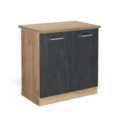 Abbildung von Vicco Spülenunterschrank R Line, Schwarz Beton/Goldkraft Eiche, 80 cm AP Eiche