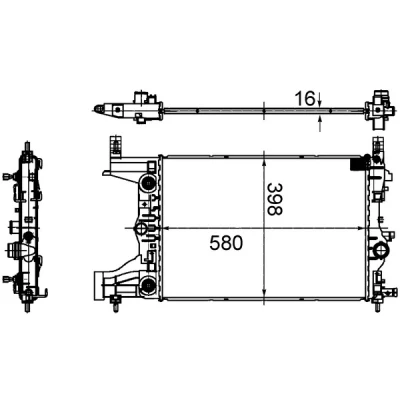 Abbildung von MAHLE ORIGINAL CR 2122 000S Kühler, Motorkühlung 579 397 16 Kühlrippen gelötet OPEL: Zafira B, Astra J Schrägheck, Sports Tourer