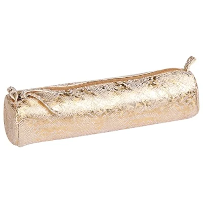 Abbildung von Clairefontaine 410026C Schlampermäppchen aus Leder Celeste Rund Ø5,5 x 22cm, 1 Stück, Lazer Gold