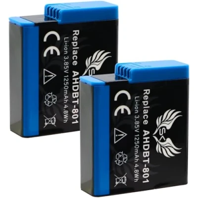 Abbildung von 2X SK Akku Ersatz für GoPro 1250mAh Hero 8 7 6 5 Black 2018 // AHDBT 801 501 AABAT 001 Hero8 Hero7 Hero6 Hero5 Hero2018