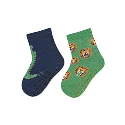 Abbildung von Sterntaler Baby Jungen Fliesen Socken ABS Söckchen Doppelpack Krokodil und Löwe Rutsch aus Baumwolle marine, 18