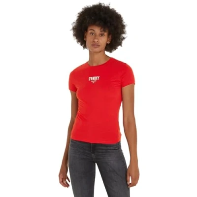 Abbildung von Tommy Jeans SLIM Essential LOGO TEE Tshirt print, Damen, Größe: 32, Deep crimson