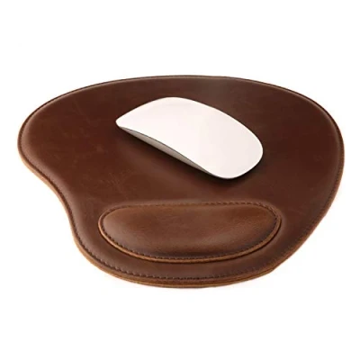 Abbildung von Londo Tapis de Souris Ovale en Cuir PU Avec Repose Poignet Ergonomique Confort (Marron Foncé)
