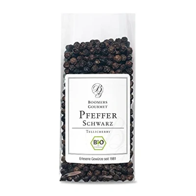 Abbildung von Boomers Gourmet BIO Schwarzer Pfeffer ganz I Tellicherry Pfefferkörner schwarz, Garbled Special Extra Bold (TGSEB) Refill 100 g