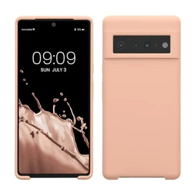 Abbildung von kwmobile Hülle kompatibel mit Google Pixel 6 Pro Silikon Handy Case Handyhülle weiche Oberfläche kabelloses Laden Pastell Pfirsich