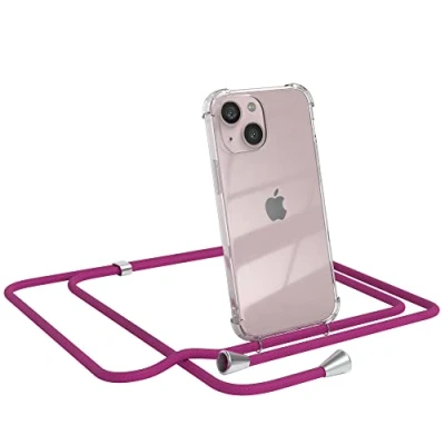 Abbildung von EAZY CASE Handykette kompatibel mit iPhone 13 Mini Handyhülle Umhängeband, Handykordel Schutzhülle, Silikonhülle, Hülle Band, Stylische Kette für Smartphone, Pink