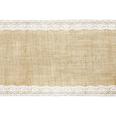 Abbildung von Tischläufer Jute 28cm x 2.75m Rolle Juteband mit Spitze Hochzeit Gartenparty Tischdeko Vintage Deko