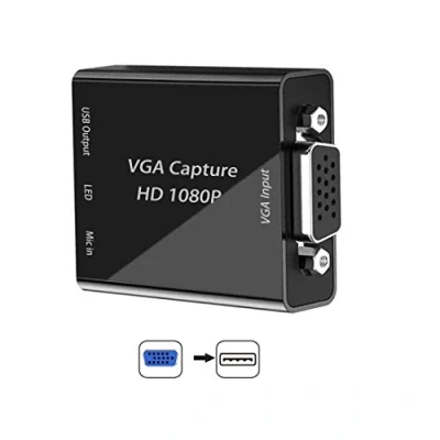 Abbildung von VGA Capture Card, auf USB Aufnahmegerät mit Mikrofon Eingang, unterstützt Full HD Video für Gaming, Videokonferenzen,Medizinische Bilder