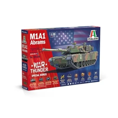 Abbildung von Italeri 35108 1:35 M1A1 Abrams War Thunder originalgetreue Nachbildung, Modellbau, Plastik Bausatz, Basteln, Hobby, Kleben, Modellbausatz, Zusammenbauen, unlackiert, Militär