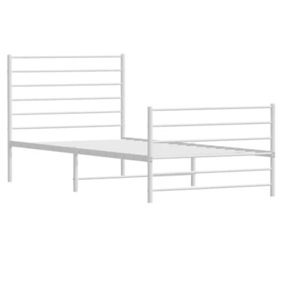 Abbildung von vidaXL Bettgestell, Bettrahmen mit Kopfteil Fußteil, Metallbett Bett Lattenrost, Einzelbett Gästebett Schlafzimmer, Metall Weiß 100x190cm