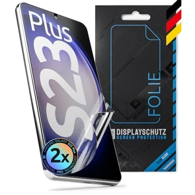Abbildung von S.E für Samsung Galaxy S23 Plus Schutzfolie aus Deutschland 2x Folie Hydrogel TPU Technologie, Stoß/Kratzfest,Einfache Installation ohne Staub,Fingerprint und Touch,S23