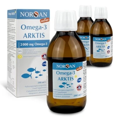 Abbildung von NORSAN Premium Omega 3 Arktis Dorschöl hochdosiert 3x 200 ml 2.000 mg pro Portion mit Zitronengeschmack Fischöl EPA &amp; DHA Öl 800 IE Vitamin D3