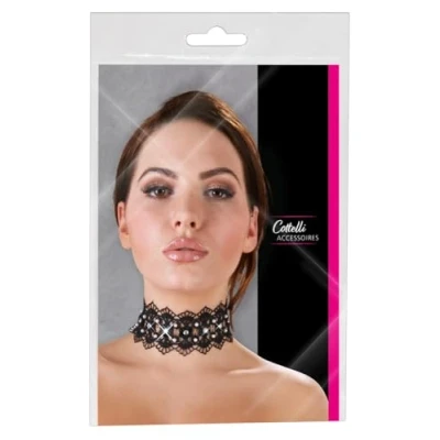 Abbildung von Stickerei Halsband Mit Strass In Schwarz