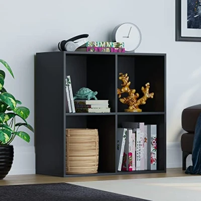 Abbildung von Vida Designs Durham Cube Bücherregal Aufbewahrung Organizer Wohnzimmer Home Office Möbel (4 Würfel, Schwarz)