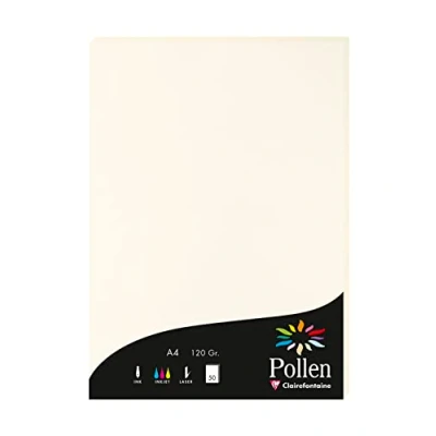 Abbildung von Clairefontaine 56000C Packung mit 50 Blatt Briefpapier Pollen, DIN A4, 21x29,7cm, 120g, Naturweiß, 1 Pack