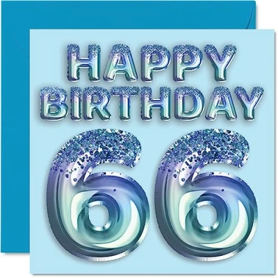 Abbildung von Geburtstagskarte zum 66. Geburtstag für Männer Blauer Glitzer Partyballon Happy Birthday Karten 66 Jahre alten Mann, Onkel, Großvater, Vater, Opa Oma, 145 mm x mm,