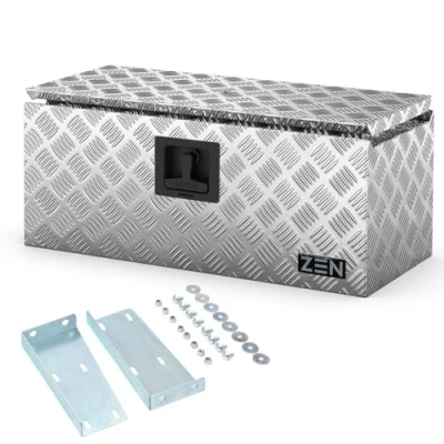 Abbildung von DAKEN Zen 78 Premium Deichselkasten aus Aluminium Riffelblech 2+1 mm mit Nylon Griff Schwarz (Mit Stirnwandhalter, L500xH300xT350)