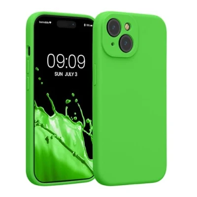 Abbildung von kwmobile Handyhülle kompatibel mit Apple iPhone 15 Hülle gummierte Handy Case aus Silikon in Limettengrün