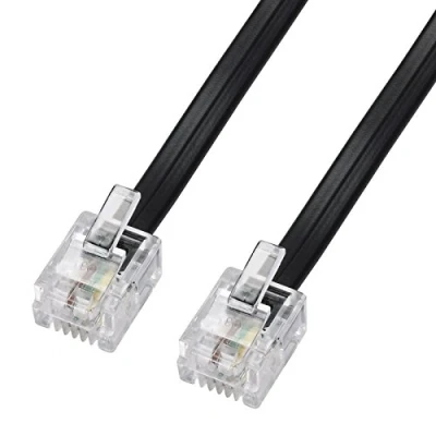 Abbildung von ecabo 10086 3m Modularkabel Telefonkabel 2x RJ11 Stecker Anschlusskabel Westernstecker 4adrig / 6P4C 1:1 Flachkabel für Telefon ISDN AB FAX Modem schwarz