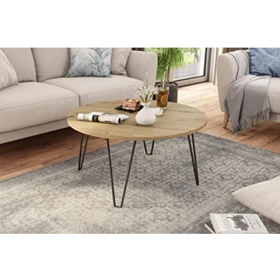 Abbildung von byLIVING Flair Couchtisch/Melamin Artisan Eiche, Metall, Holzwerkstoff, schwarz/braun, D 80, H 40