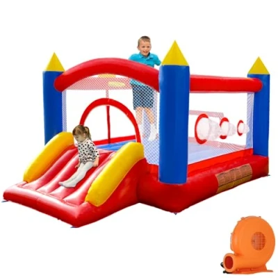 Abbildung von Ballsea PVC Hüpfburg mit Gebläse, Trampolin, Rutsche, Sicherheitsnetz, Diese ist aus PVC, geeignet für zu Hause, im Freien, Kindergarten, oder kommerziell (Größe: 365 * 283 195cm)