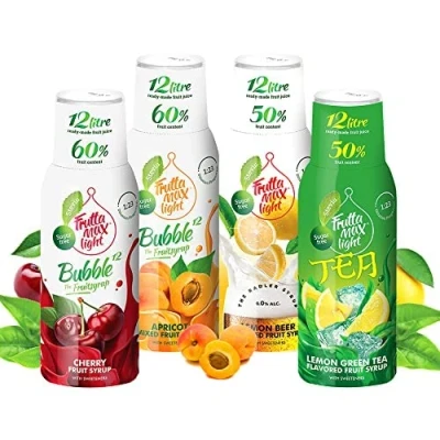 Abbildung von 4 x 500ml LIGHT Kirsche Aprikose Zitronen Radler Zitronengrüner Tee Fitness Sirup von Frutta Max mit 50 60% Fruchtanteil Zuckerfrei Stevia
